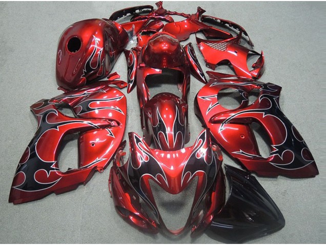 Suzuki GSXR 1300 Hayabusa 96-07 Motorrad Verkleidungen - Rot mit Schwarz Flamme Kaufen Suzuki GSXR 1300 Hayabusa 96-07 Motorrad Verkleidungen - Rot mit Schwarz Flamme Kaufen