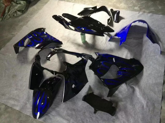 Kawasaki ZX9R 00-01 Motorrad Verkleidungen - Glänzend Schwarz Blau Flamme Kaufen Kawasaki ZX9R 00-01 Motorrad Verkleidungen - Glänzend Schwarz Blau Flamme Kaufen
