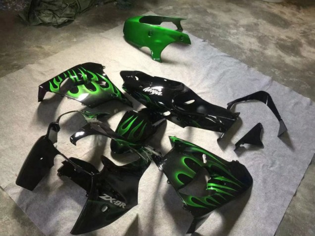 Kawasaki ZX9R 00-01 Motorrad Verkleidungen - Glänzend Schwarze Grüne Flamme Kaufen Kawasaki ZX9R 00-01 Motorrad Verkleidungen - Glänzend Schwarze Grüne Flamme Kaufen