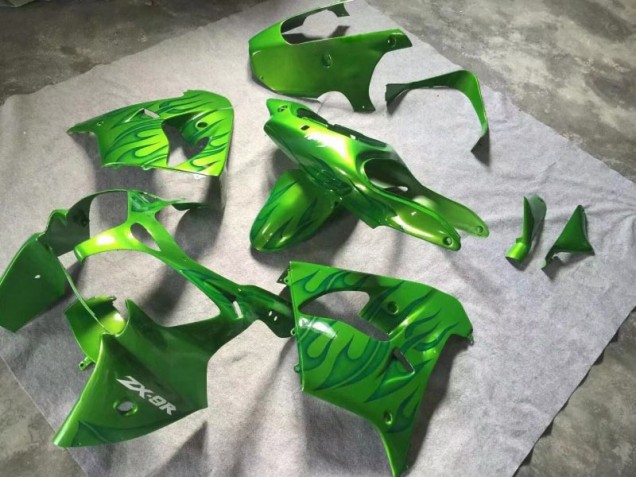 Kawasaki ZX9R 00-01 Motorrad Verkleidungen - Grün Grüne Flamme Kaufen Kawasaki ZX9R 00-01 Motorrad Verkleidungen - Grün Grüne Flamme Kaufen