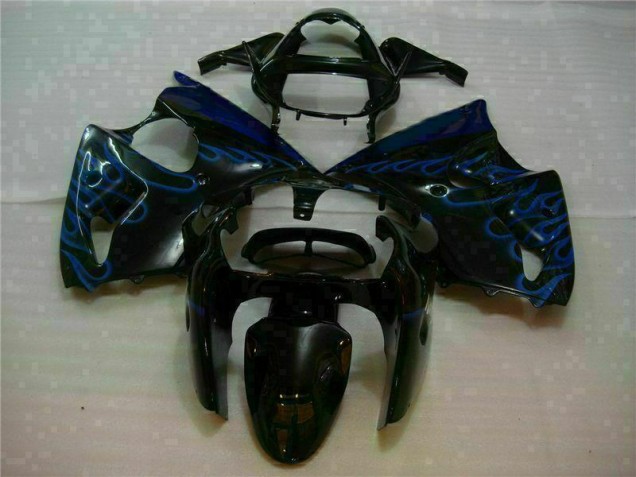 Kawasaki ZX6R 00-02 Motorrad Verkleidungen - Schwarz mit Blaur Flamme Kaufen Kawasaki ZX6R 00-02 Motorrad Verkleidungen - Schwarz mit Blaur Flamme Kaufen