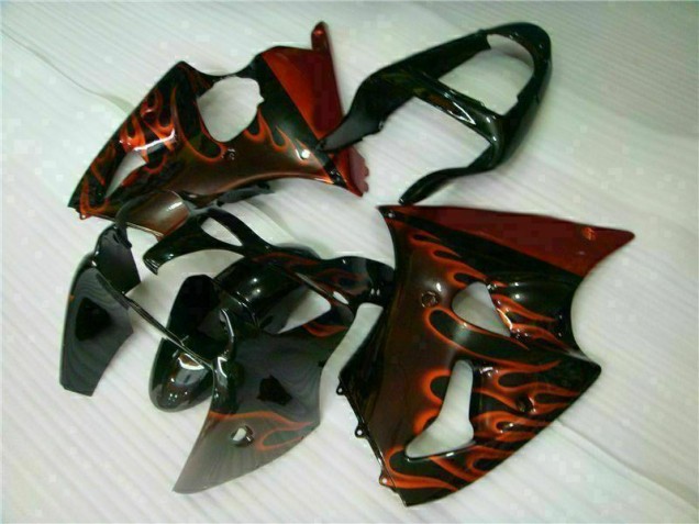 Kawasaki ZX6R 00-02 Motorrad Verkleidungen - Schwarz rote Flamme Kaufen Kawasaki ZX6R 00-02 Motorrad Verkleidungen - Schwarz rote Flamme Kaufen