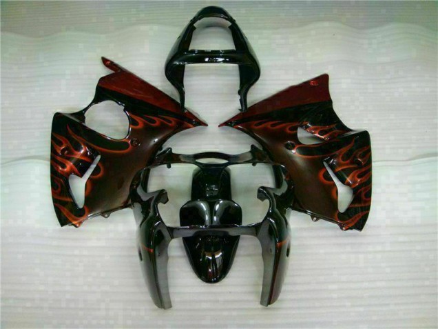 Kawasaki ZX6R 00-02 Motorrad Verkleidungen - Schwarz rote Flamme Kaufen Kawasaki ZX6R 00-02 Motorrad Verkleidungen - Schwarz rote Flamme Kaufen