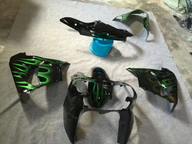 Kawasaki ZX9R 02-03 Motorrad Verkleidungen - Glänzend Schwarze Grüne Flamme Kaufen Kawasaki ZX9R 02-03 Motorrad Verkleidungen - Glänzend Schwarze Grüne Flamme Kaufen