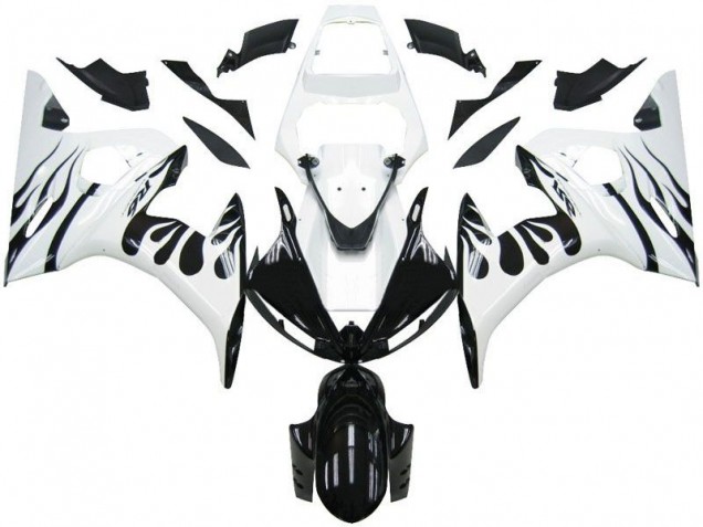 Yamaha R6 03-05 Motorrad Verkleidungen - Weiß Flamme Schwarz Kaufen Yamaha R6 03-05 Motorrad Verkleidungen - Weiß Flamme Schwarz Kaufen