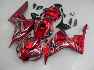 Honda CBR 1000 RR 06-07 Motorrad Verkleidungen - Rot mit Schwarz Grau Flamme Kaufen