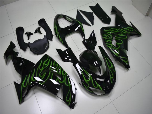 Kawasaki ZX10R 06-07 Motorrad Verkleidungen - Schwarze Grüne Flamme Kaufen Kawasaki ZX10R 06-07 Motorrad Verkleidungen - Schwarze Grüne Flamme Kaufen