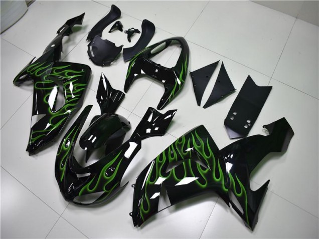 Kawasaki ZX10R 06-07 Motorrad Verkleidungen - Schwarze Grüne Flamme Kaufen Kawasaki ZX10R 06-07 Motorrad Verkleidungen - Schwarze Grüne Flamme Kaufen