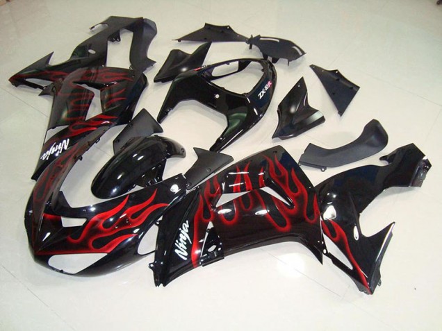 Kawasaki ZX10R 06-07 Motorrad Verkleidungen - Schwarz rote Flamme Kaufen Kawasaki ZX10R 06-07 Motorrad Verkleidungen - Schwarz rote Flamme Kaufen