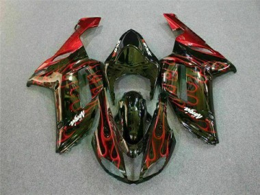 Kawasaki ZX6R 07-08 Motorrad Verkleidungen - Schwarz rote Flamme Kaufen
